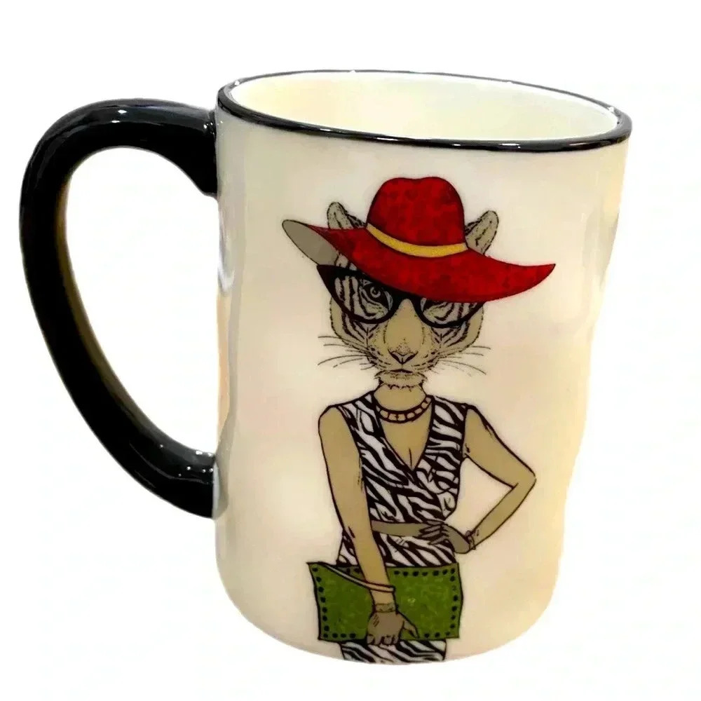 New SIGNATURE HOMEWARES INC Hipster Tiger Fashionista Ceramic Mug - Picture 3 of 5